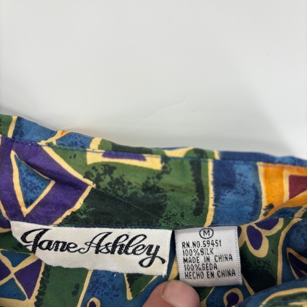 Jane Ashley Silk Button Up Shirt Womens Medium Multicolor Excellent Abstract Art - Picture 2 of 6
